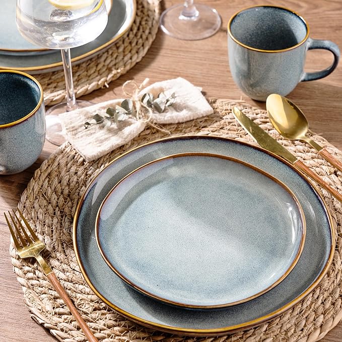 AmorArc Ceramic Dinnerware SetsHandmade Reactive Glaze Stoneware Plates and Bowls SetsHighly Scratch Resistant | Dishwasher &amp Microwave Safe Dishes SetService for 4 (16pc)