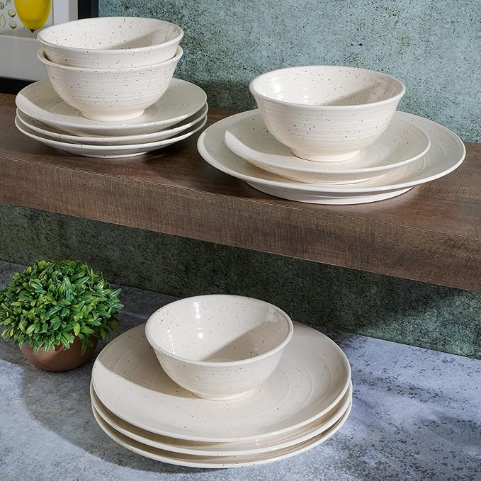 Gibson Elite Ramapo Solid Color Speckled Dinnerware Set - White Service for Four (12pcs)