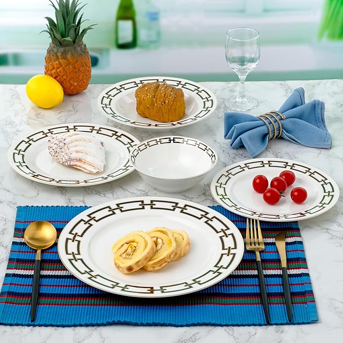 Joseph Sedgh Collection “Abbey” 20-Piece Bone China Dinnerware Set Service for 4 Black and Gold Chain