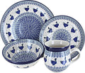 Blue Rose Polish Pottery - Blue Barnyard Rooster 4 PC Place Setting - Service for 1-1 Place Setting - Great for Everyday Dining Casual Dining or as Formal Dinnerware