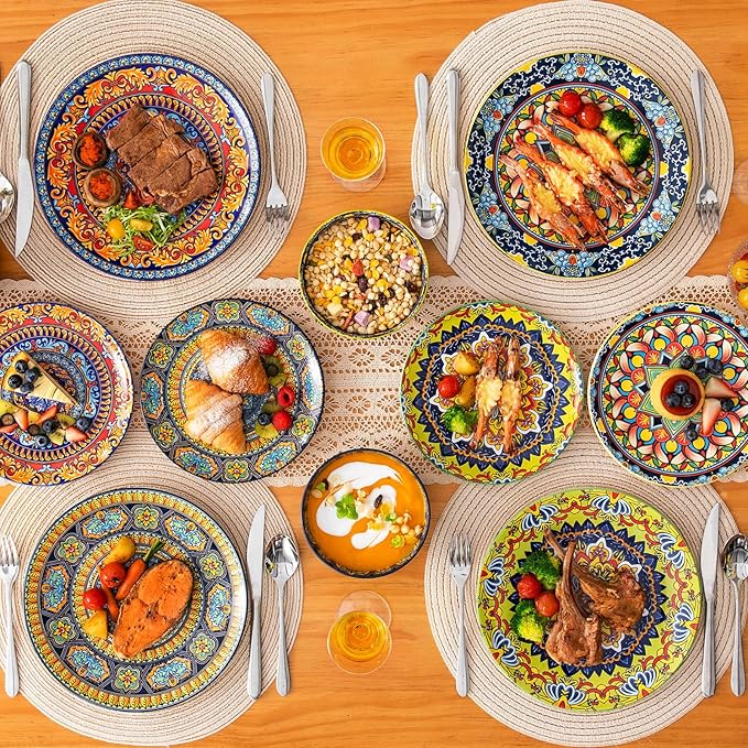 vancasso Plates and Bowls Sets12-Piece Porcelain Dinnerware Set Service for 4 Bohemian Style Dishes Set for 4 Kitchen Dinner Set Microwave and Dishwasher Safe Scratch Resistant Series KRVI