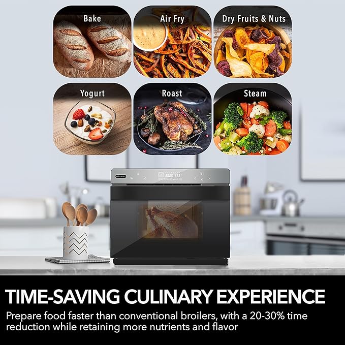 Whynter Multi-Function Convection Steam Oven 40 Quart Air Fryer Dehydrator Yogurt Maker 1800W Stainless Steel LED Control Tempered Glass Door