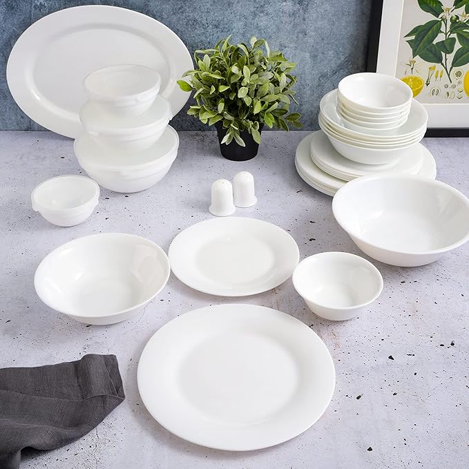 Gibson Home Ultra Break and Chip Resistant Dinnerware Set Soft Round: Service for 6 (36pcs) Opal Glass