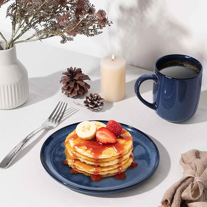 Herogo 12 Pieces Stoneware Dinnerware Set with 6-Piece 10.43 Dinner Plate Set Starry Blue