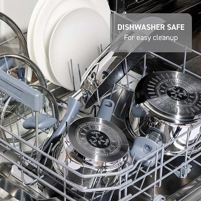 T-fal Essentials Stainless Steel Saute Pan w/Non Stick Coating &amp Glass Lid 3.5 Quart All Cooktops Including Induction Oven Safe 350F Heat Indicator Measuring Marks Dishwasher Safe Silver/Bl