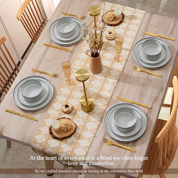 Vesteel 12-Piece Dinnerware Set Ceramic Plates and Bowls Sets Healthy Yixing Purple Clay Dishes Set Elegant &amp Durable Tableware Dishwasher &amp Microwave Safe - Moonlight White