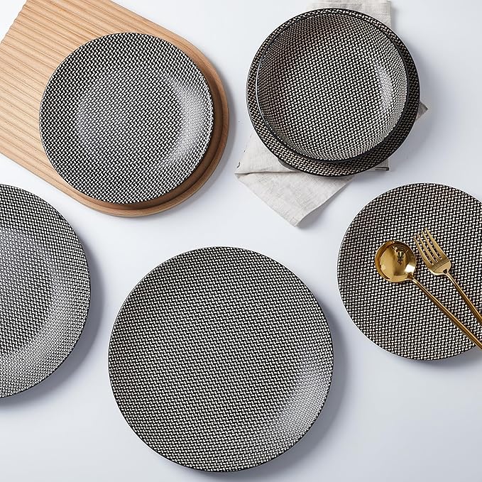 Stone Lain Daisy Stoneware 32-piece Round Dinnerware Set Brown and Black