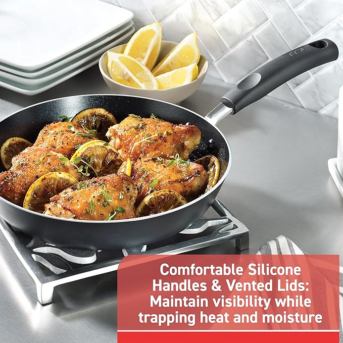 T-Fal Signature Nonstick Pots and Pans Set 12 Piece Oven Broiler Safe 350F Kitchen Cookware Set w/Fry Pans Saucepans Saute Pan Dutch Oven Griddle Kitchen Home Dishwasher Safe Black