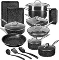 VECELO 20pcs Pots and Pans Set Non Stick Kitchen Induction Cookware Nonstick Saucepans Utensil Skillet with Maifan Stone Coated For Cooking(PFOS PFOA Free) Dishwasher &amp Oven Safe Black