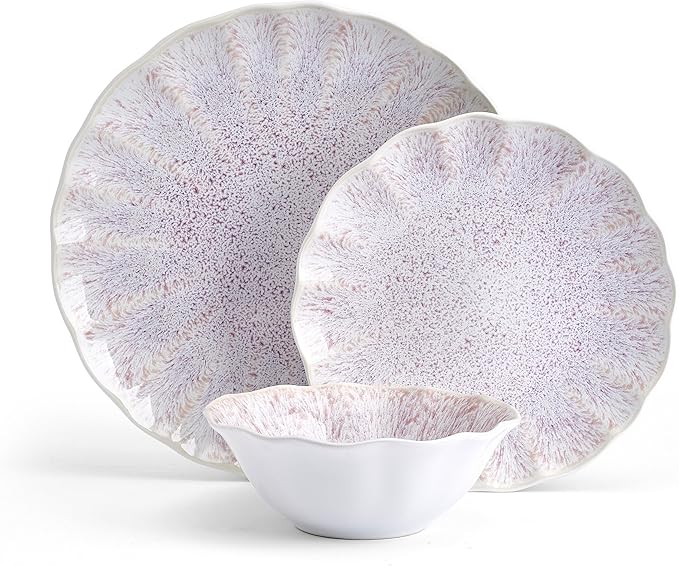 Mikasa Isla Hand Crafted 12 Piece Plates Bowls Dinnerware Set Service for 4 Pink