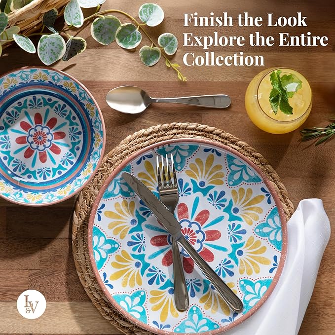 Larder &amp Vine 12-Piece Melamine Dinnerware Set: Durable Lightweight Break-Resistant Plates &amp Bowls – Stylish Non-Toxic Dishwasher Safe – Ideal for Everyday Use Indoor &amp Outdoor Dining