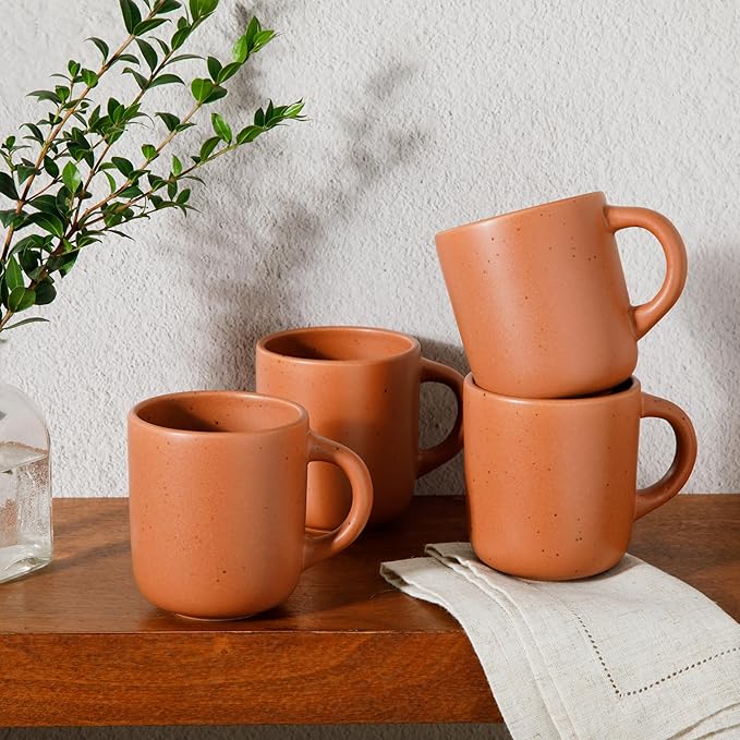 Bloomhouse - Two Time Oprah's Favorite Things Winner - Corsica Clay 4-Piece Mug Set – Burnt Apricot Terracotta Stoneware Coffee &amp Tea Cups Durable Ceramic Drinkware