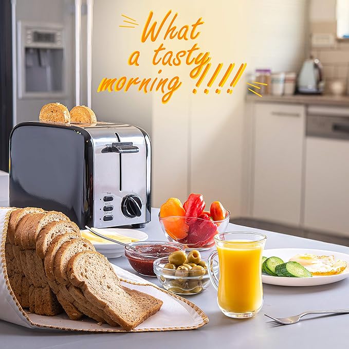 Moss &amp Stone 2 Slice Toaster 1.5in Extra-Wide Slot For Bagel &amp Defrost with 5 Shade Settings Bread Toaster 2 Slice With Removable Crumb Tray Black