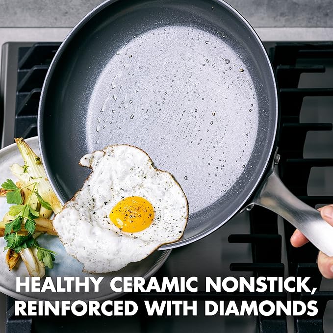 GreenPan Canterbury 10 Piece Cookware Pot and Pans Set Hard Anodized PFAS-Free Healthy Ceramic Nonstick Stainless Steel Handles Versatile Cooking Essentials Dishwasher &amp Oven Safe Clay