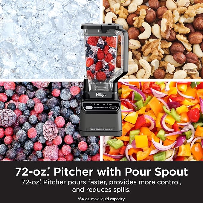 Ninja Professional Blender | Smoothie Blender Drink Mixer Grinder Ice Crusher | Total Crushing™ Technology Auto-iQ™ Smart Presets Professional 1200W Power XL 72oz Pitcher | Dark Grey | BR201AMZ