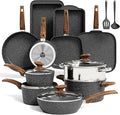 MAISON ARTS 17 Piece Pots and Pans Set Non Stick Kitchen Cookware Sets with Nonstick Granite Stone Coating Suitable for Induction Cooktops Black