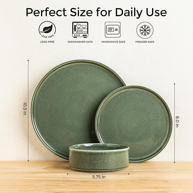 AmorArc Ceramic Dinnerware Sets Handmade Reactive Glaze Stoneware Plates and Bowls SetsHighly Chip and Crack Resistant | Dishwasher &amp Microwave Safe Dishes Set Service for 8 (24pc)