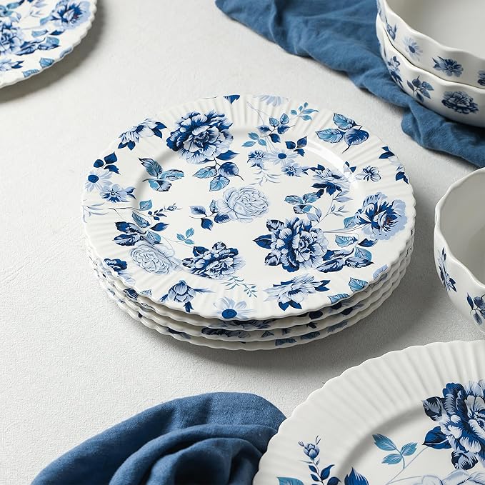 Stone Lain Fiore 12-Piece Dinnerware Set New Bone China Blue