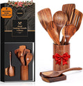 Wooden Spoons for Cooking Wooden Utensils for Cooking Natural Teak Wooden Kitchen Utensils Set Comfort Grip(9 PCS SET GIFT BOX)