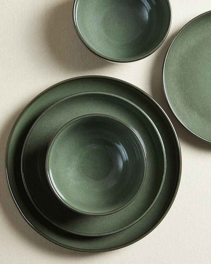 Plates and Bowls Sets for 8 24 Piece Dinnerware Set for Large Families &amp Entertaining Elegant Design Dishwasher &amp Microwave Safe Chip Resistant and Durable Forest Green