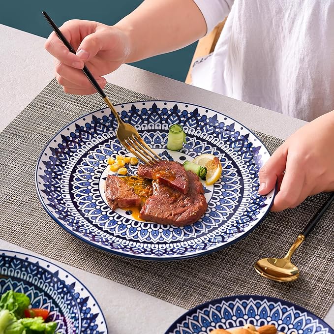 Bestone Ceramic 12-Pieces Dinnerware Sets Ceramic Dish Plates and Bowls Sets Dishes Set for 4 Dinner Salad Dessert Plates and Cereal Bowls Set GiftVintage Blue