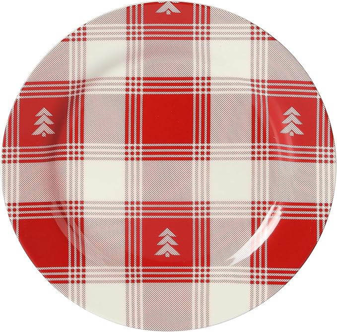 Martha Stewart Christmas Plates 12 Piece Decorated Red and White Stoneware Dinnerware Set