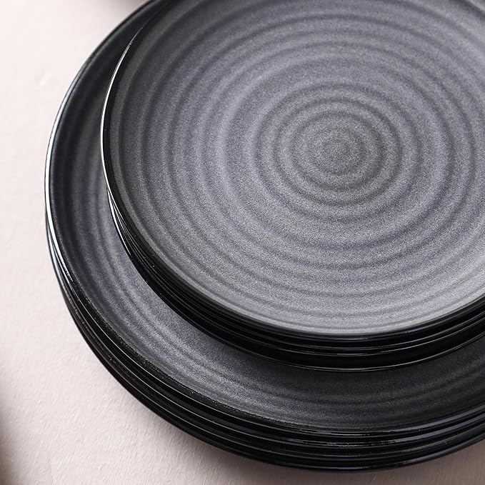 Stone Lain Dua 4-Piece Salad Plate Set Stoneware Black