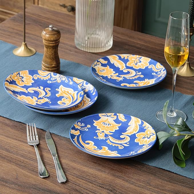 Wisenvoy Plates and Bowls Sets Ceramic Dinnerware Sets Plate Set Porcelain Dishes Set for 4 Dinner Plates