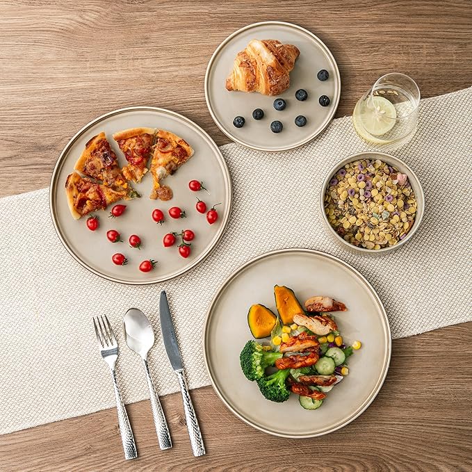 AmorArc 12 pcs Ceramic Dinnerware Sets with 6pcs Coffee mugsHandmade Reactive Glaze Plates and Bowls Sets Dishwasher &amp Microwave Safe Dishes Set Service for 4