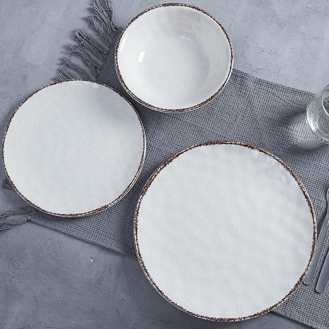 LEHAHA Farmhouse White Melamine Plates and Bowls Set White dishes Rustic Farmhouse Dinnerware Set Lightweight Melamine Dishes Set for 4 Perfect for RV Camper Dishwasher Safe