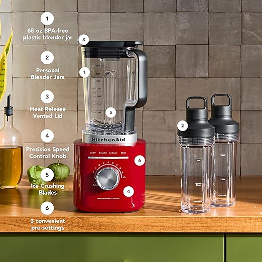 KitchenAid Pure Power Blender with 2 Personal Blending Jars 1700 Watt Peak Power* KSB2078 Empire Red
