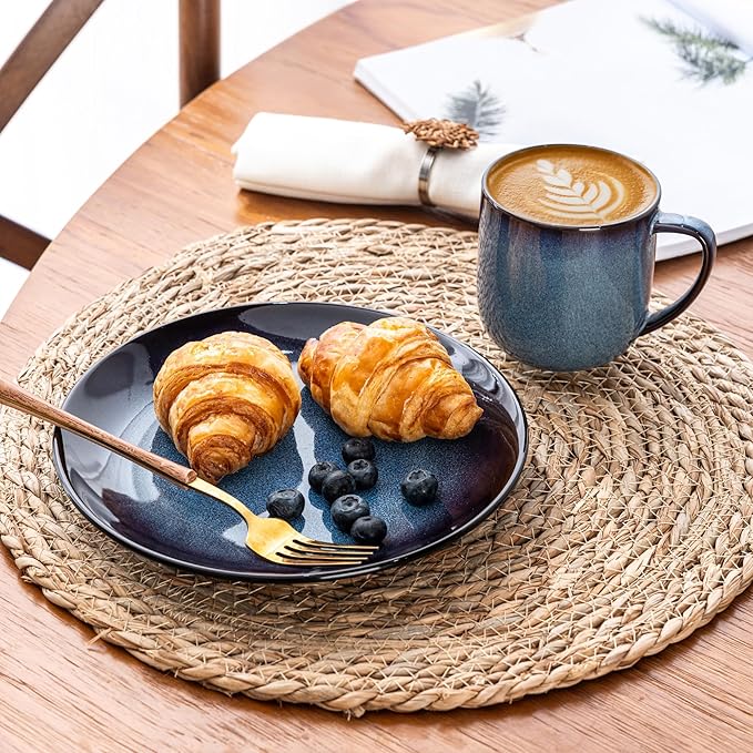 LERATIO Ceramic Dinnerware Sets for 416-Piece Reactive Glaze Plates and Bowls Set with MugsHighly Chip and Crack Resistant | DishwasherMicrowave &amp Oven Safe Dishes set-Blue