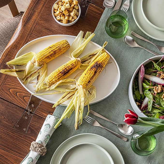 over&ampback Stackable Stoneware Serving Platter - Elegant 1-Piece Oval Serving Platter to Complete Your Kitchen Set - Perfect for Appetizers Desserts and More - 16 L x 11 W - Semi-Matte White
