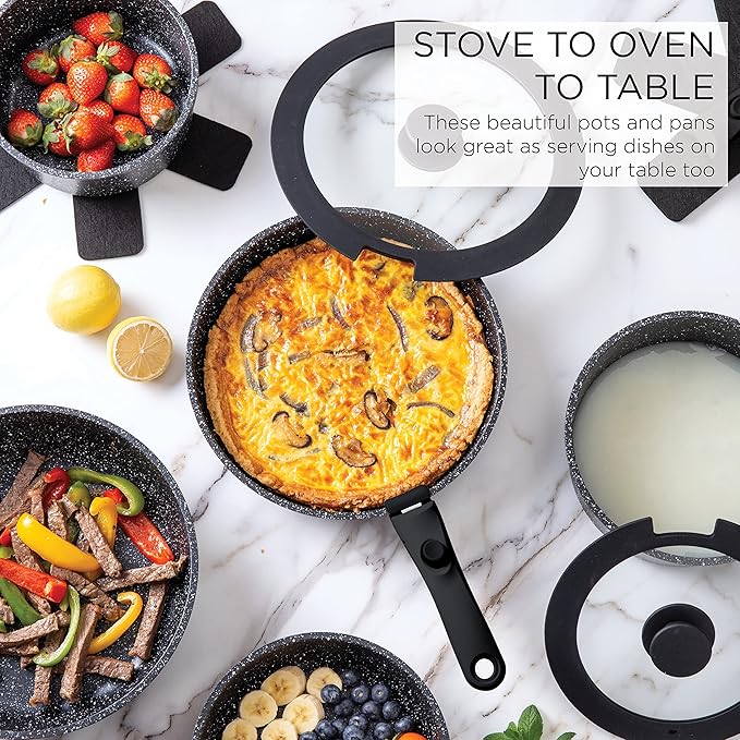 Country Kitchen Cookware Bundle- Cookware Set with Removable Hanldes and 8 Essential Kitchen Utensils for Cooking and Baking