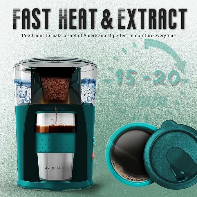 Portable Coffee Maker for Travel Camping Car Compact Drip Coffee Machine Single Serve with 10 oz Travel Mug for Traveling RV Office Home and Dorm 12V Green