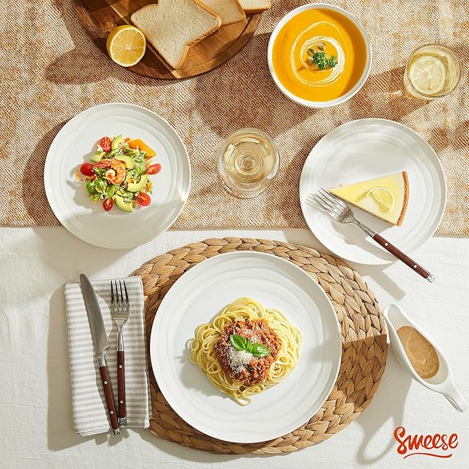 Sweese Porcelain Dinnerware Sets for 6 18 Pieces Ceramic Plates and Bowls Sets Handcrafted Minimalist Dinner Set Chip and Scratch Resistant Dish Set Dishwasher &amp Microwave Safe White