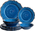 LEHAHA Farmhouse Melamine Dinnerware Sets-Lightweight Durable BPA Free 12 Piece Plates and Bowls Set Blue Dishes Set for Indoor &amp Outdoor Use Perfect for Camping BBQs Parties