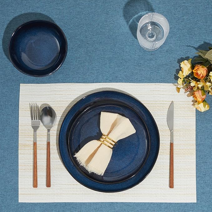 24 Pieces Dinnerware Set for 6 with Pasta Bowls Complete Ceramic Dish Set Stackable &amp Glossy Stoneware Plate and Bowl Set for Effortless Everyday Hosting Starry Blue