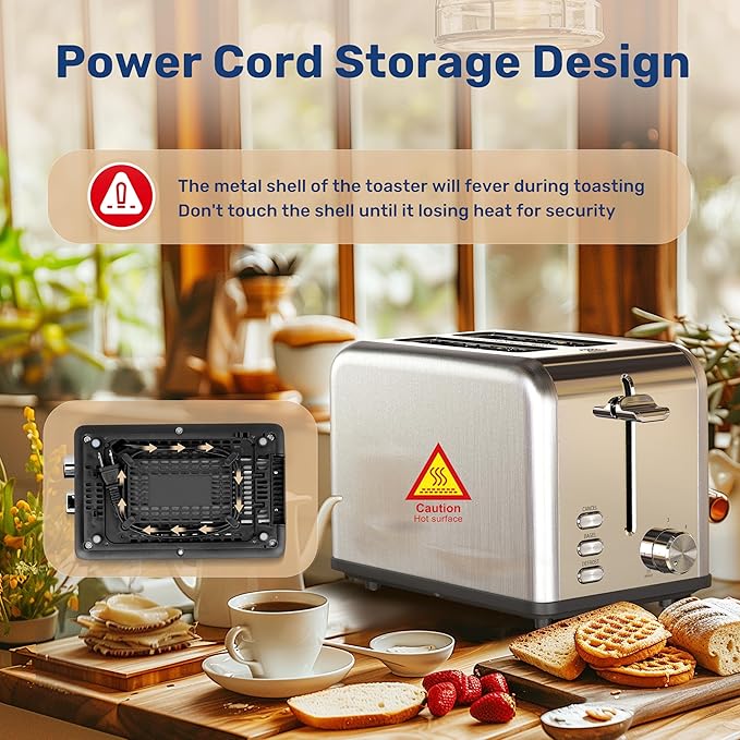 YSSOA Stainless Steel Toaster 2 Slice with Extra Wide Slot &amp Removable Crumb Tray 6 Shade Settings and Bagel/Defrost/Cancel Functions Compact Oven for Various Bread &amp Waffle Silver New