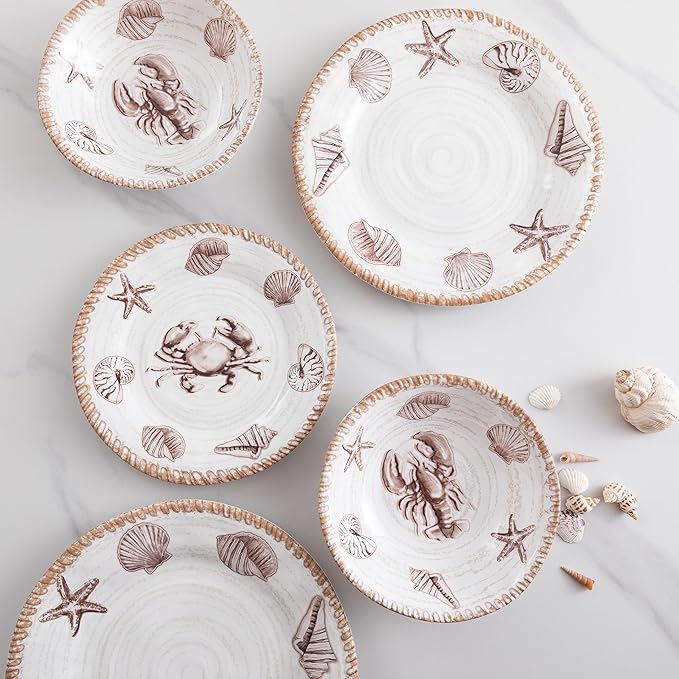 Melamine Dinnerware Sets 12 Piece Rustic Oceanic Theme Outdoor Plates and Bowls Dinnerware Set for Patio Farmhouse Coastal Dishes Dinnerware Set of 4 Great for Camper RV Multicolor