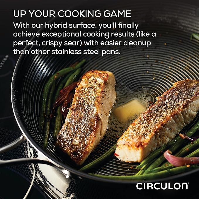 Circulon Clad Stainless Steel Saute Pan with Lid and Hybrid SteelShield and Nonstick Technology 5 Quart - Silver