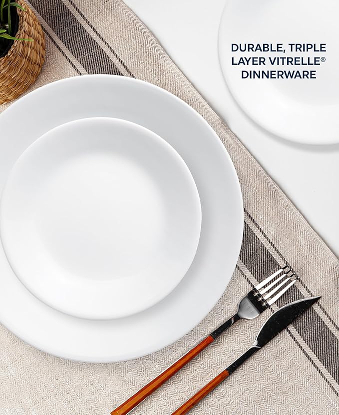 Corelle Vitrelle 18-Piece Dinnerware Set 6-Piece Salad Plate Set Triple Layer Glass Chip Resistant Winter Frost White