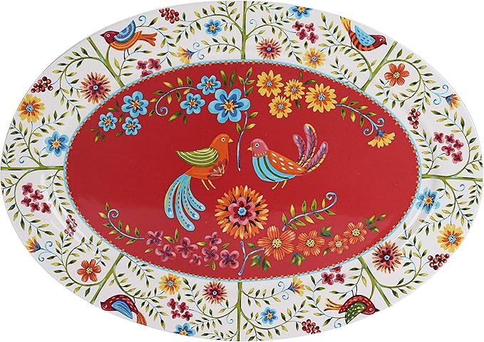 Bico Red Spring Bird Ceramic 16 inch Oval Platter Microwave &amp Dishwasher Safe
