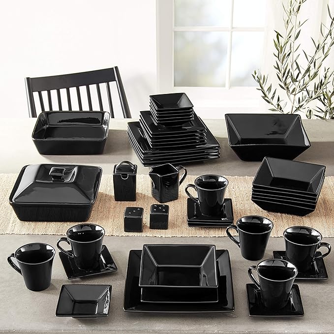 10 Strawberry Street Nova Square 45 pc Dinnerware Set Black