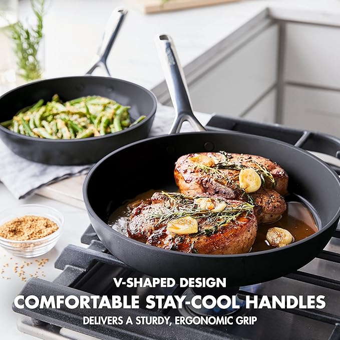 GreenPan GP5 Hard Anodized Healthy Ceramic Nonstick 14 Piece Cookware Pots &amp Pans SetHeavy Gauge Scratch Resistant Stay Flat SurfaceInduction Mirror Finish HandleOven Safe PFAS-Free Black