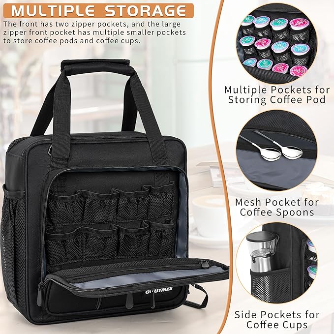 Coffee Maker Carrying Bag Compatible with Keurig K-Mini or K-Mini Plus Single Serve Coffee Brewer Portable Storage Bag with Extra Pockets Storage Tote Case With Multiple Pockets for K-Cup