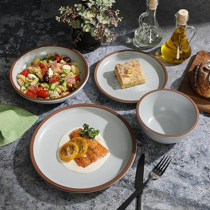 Gibson Elite Lagos Coupe Dinnerware Set Service for 4 (16pcs) Light Grey