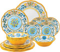 UPware 16 Piece Chianti Melamine Dinnerware Sets Outdoor Dishes Set Plates and Bowls Sets Service for 4 Multicolor