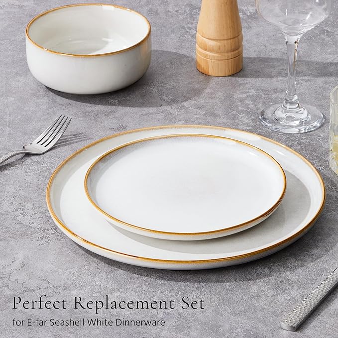 E-far Plates and Bowls Set for 4 and 10.5” Ceramic Dinner Plates Set of 6 Bundle 12-Piece Stoneware Dinnerware Sets Large Reactive Glaze Stoneware Dishes Microwave &amp Dishwasher Safe