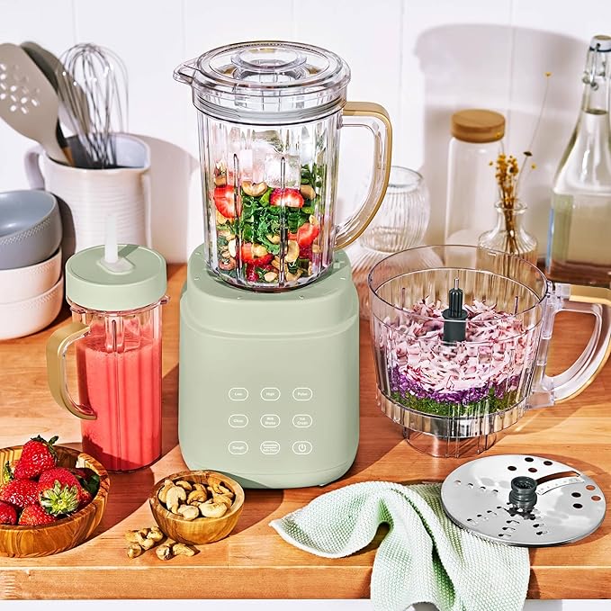 3-in-1 Kitchen Appliance System with Blender Food Processor and Personal Cup (Sage Green)
